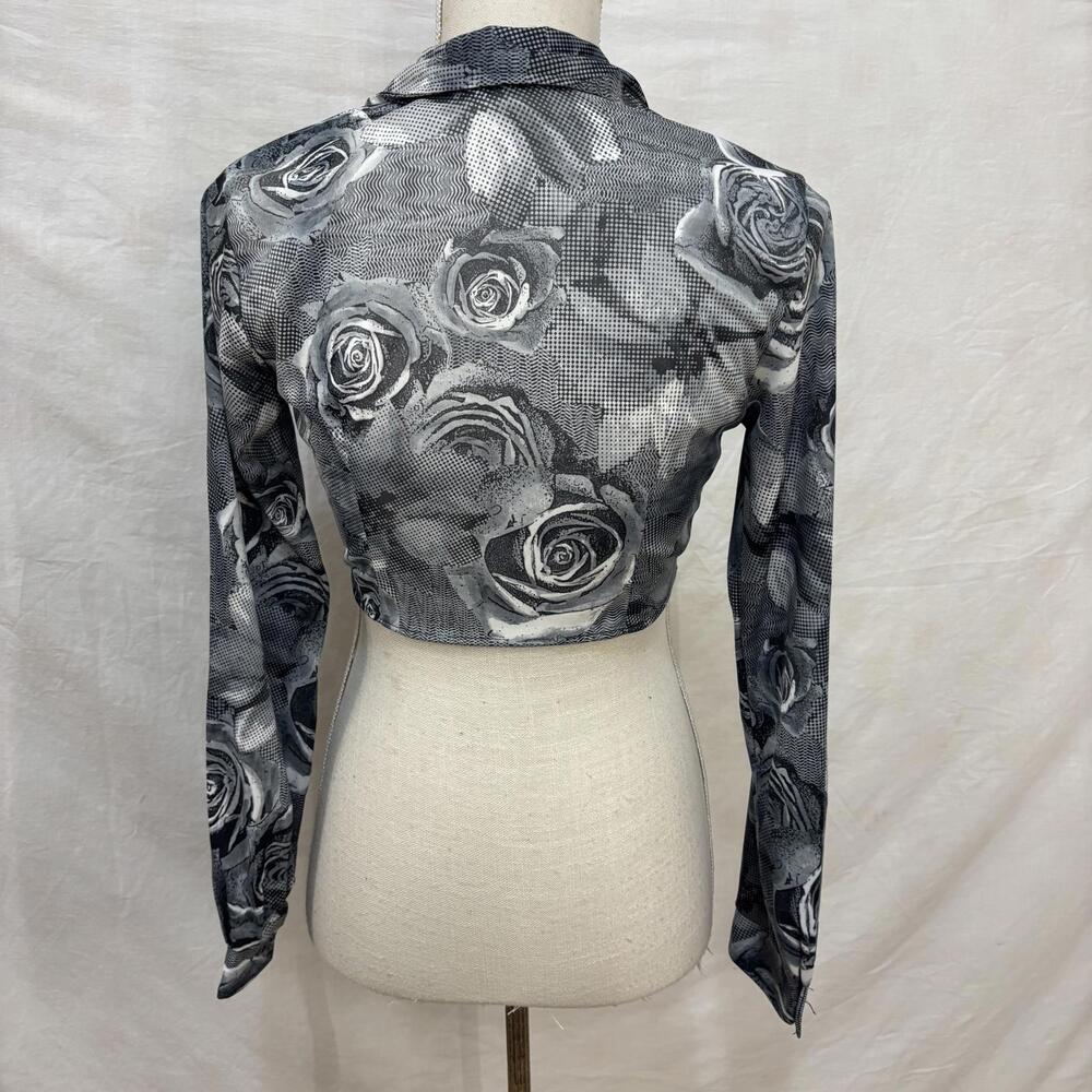 Vtg 90s/y2k cropped rose print cropped front tie blouse sz medium - Picture 5 of 8
